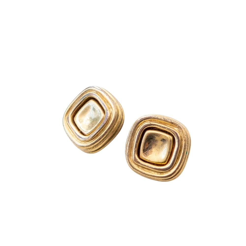 Givenchy‎ Vintage Gold Tone Geometric Square Earrings Signed Costume Jewelry